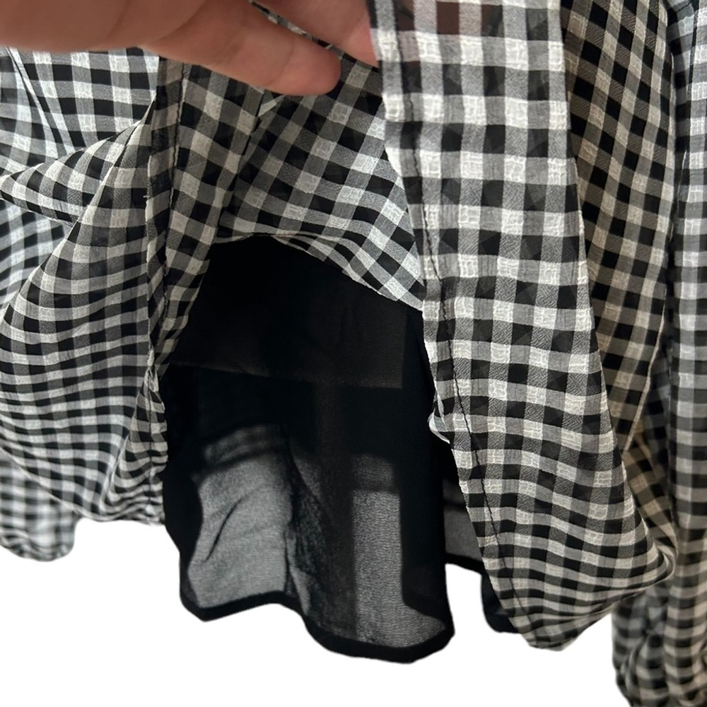 Max Studio Gingham Black White Plaid Long Sleeve Ruffle Tie Sleeve Blouse - Picture 16 of 16